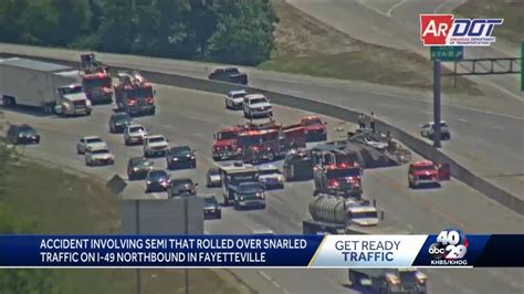 Tractor Trailer Rolls Over On I 49 In Fayetteville Youtube