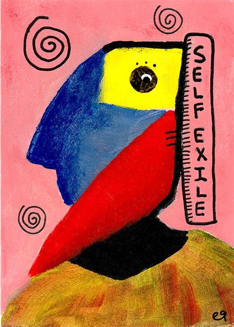 Self Exile E Art Aceo Abstract Portrait Cubism Outsider Folk Art Brut