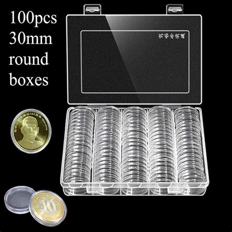 Buy Trendy 100pcsbox Coin Storage Box 30mm Clear Round Boxed Coin