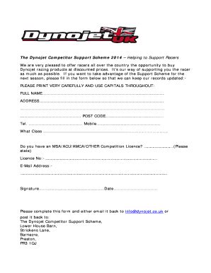 Fillable Online Dynojet Co Rider Support Membership Form Dynojet Co