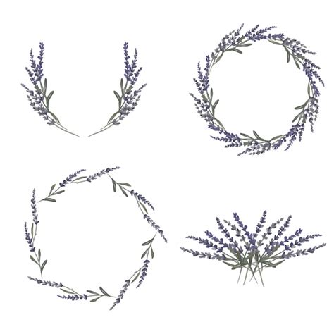 Premium Vector Set Of Lavender Flower Wreath Watercolor Illustration