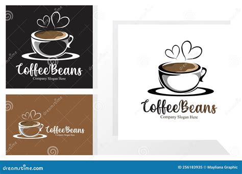 Coffee Bean Drink Logo Design In Brown Color Vector Illustration Stock