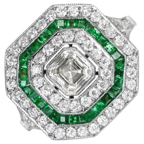 Gia 0 52ct Asscher Cut Diamond Engagement Ring Emerald And Diamond Halo Platinum For Sale At