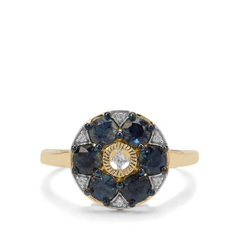 Australian Blue Sapphire And White Zircon 9k Gold Ring Atgw 131cts