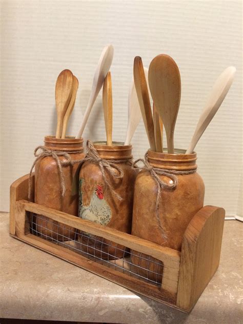 Kitchen Utensil Holders Mason Jar Utensil Holder Rooster Decor