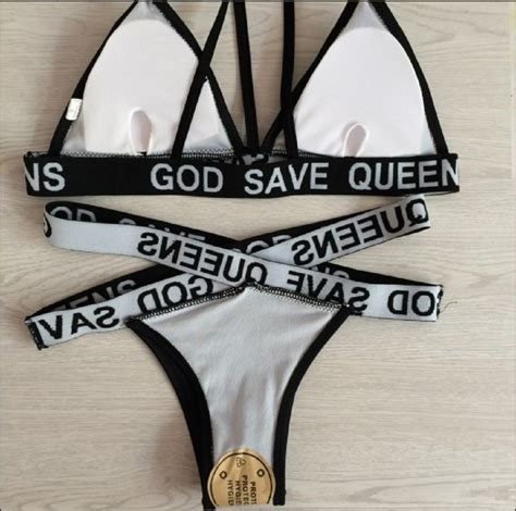 New Womens Sexy Bandage Swimsuit GOD SAVE QUEENS Letter Printed Bikini