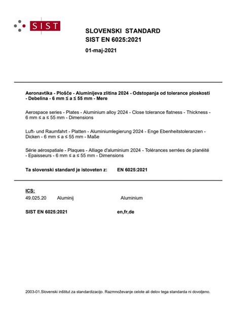 EN 6025:2021 - Aerospace series - Plates - Aluminium alloy 2024 - Close ...
