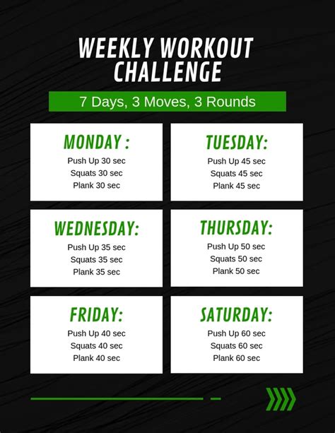 Black Simple Weekly Workout Challenge Template Venngage