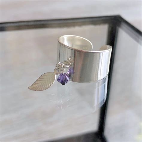 Bague Large Ajustable En Argent Massif Et Cristal Swarovski Mauve