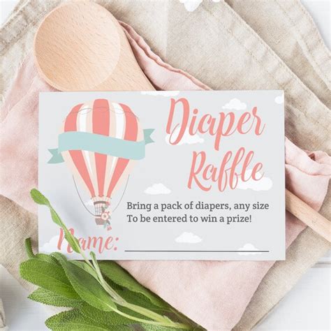 Hot Air Balloon Baby Shower Diaper Raffle Insert Diaper Raffle Ticket Printable Instant