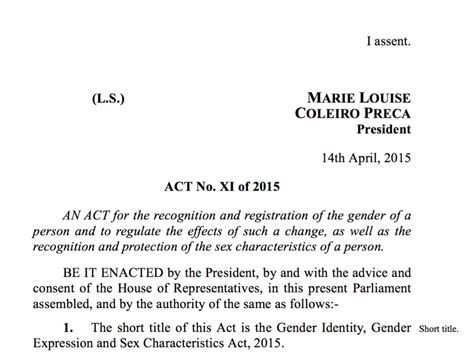 Gender Identity Gender Expression And Sex Characteristics Act Malta 2015 Oii Europe