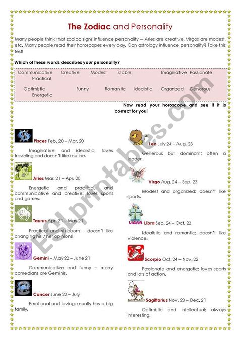 Astrological Signs and Personality Traits - ESL worksheet by eleonice