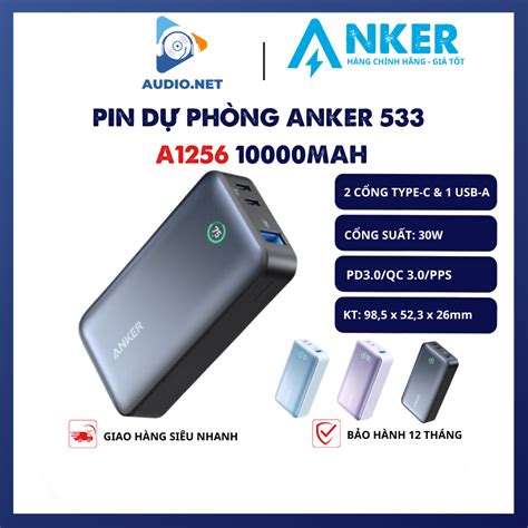 Sạc nhanh dự phòng Anker 533 tiêu chuẩn 10000mAh 30w 3 Cổng A1256