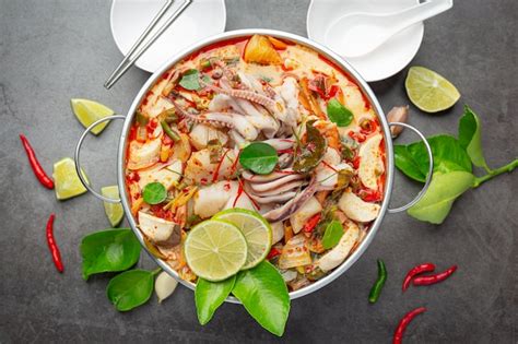 Free Photo Tom Yum Mixed Seafood In Thick Soup Hot Pot Spicy Thai Food