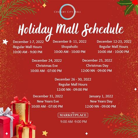 Holiday Mall Schedule 2022 - Century City Mall