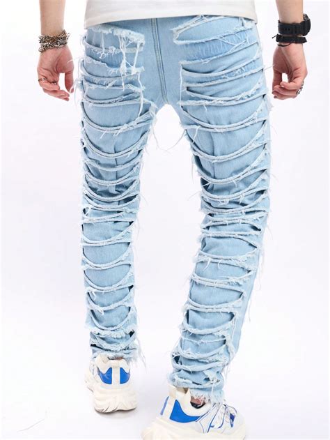 Manfinity Emrg Men Ripped Frayed Skinny Jeans Shein Usa