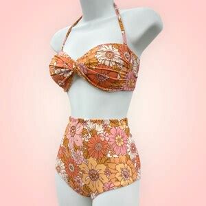 Orange Floral S Vibe Bikini Recycled Eco Friendly Bikini Set Handmade Swimwear Unique