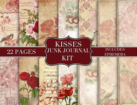 Kisses Valentine Junk Journal Collection Kit Digital Etsy