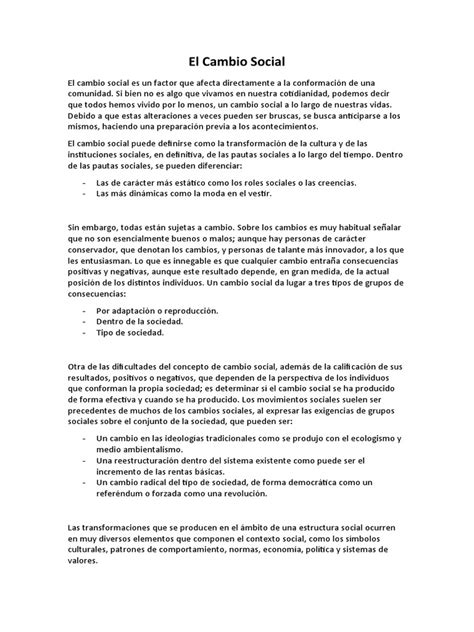 El Cambio Social Pdf Sociedad Cambio Social