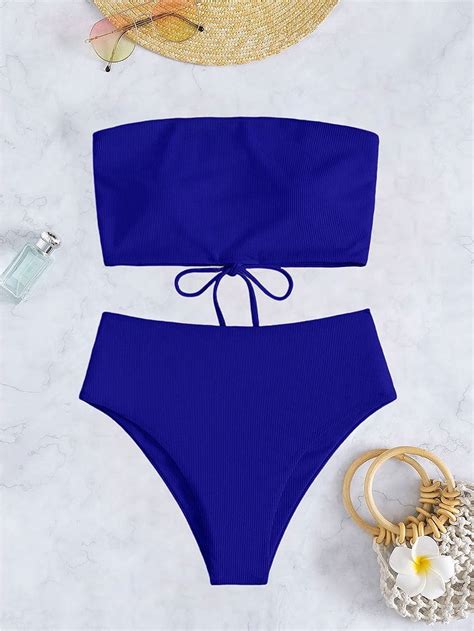 Generic New Solid Color Sexy Tube Top Swimsuit Back Tied High Waist Triangle Bikini Beach