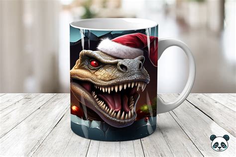 Christmas T Rex 3D Mug Wrap Sublimation Graphic By Pandastic Creative