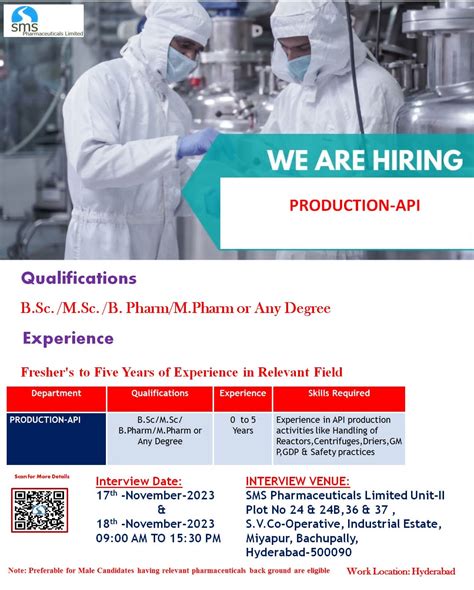 Sms Pharmaceuticals Walk In Interview For Freshers To Five Years Of