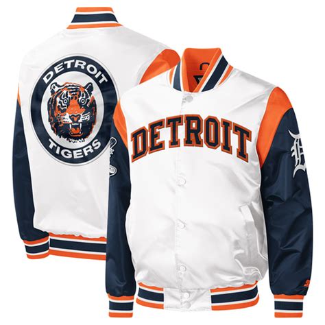 Detroit Tigers Starter Warm Up Pitch Varsity Satin Jacket White