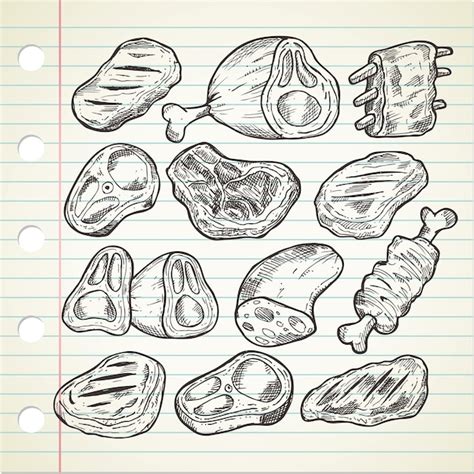 Premium Vector Set Of Meat Doodle