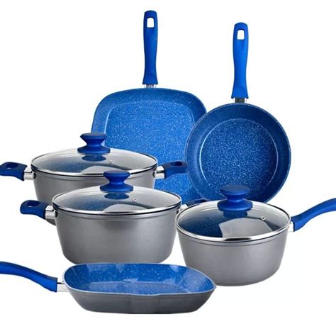 Pcs Factory Custom Aluminum Pots Pans Blue Marble Coating Non Stick