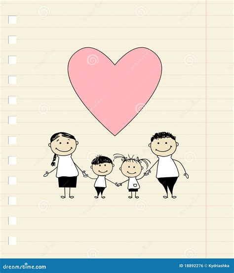 Happy Family With Love, Drawing Sketch Vector Illustration ...