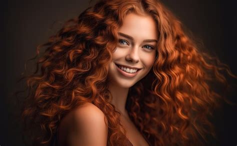 Premium AI Image | A girl with long curly red hair smiles at the camera.