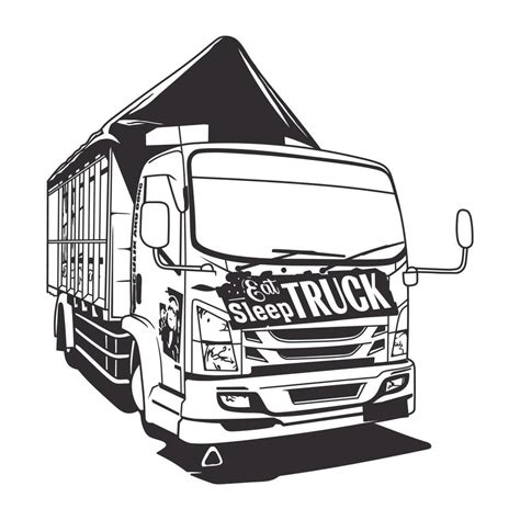 Logistics truck transport. Semi truck, cargo delivery. Vector line art ...