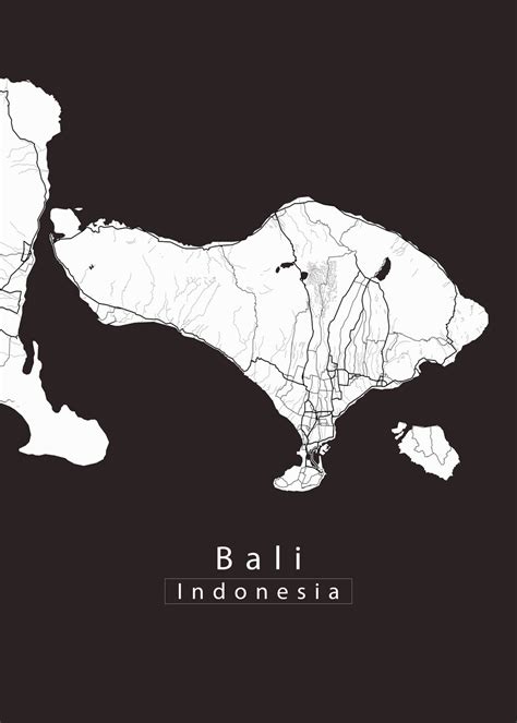 Mapa Bali Indonesia Island Map white ǀ Mapy všech měst a států na zeď ǀ