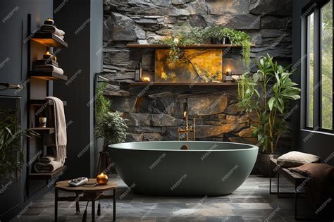 Premium AI Image | a bathtub in a bathroom with a fireplace and a fireplace