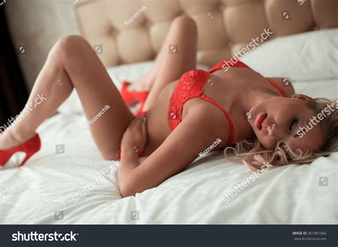 Sexy Blonde Woman Red Erotic Lingerie Stock Photo 361961066 Shutterstock