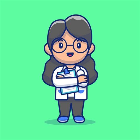 Cute Female Doctor Cartoon Vector Icon Illustration People Medical