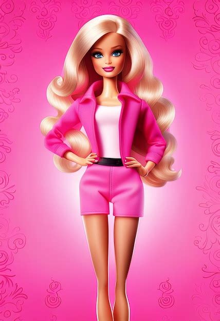 Premium Ai Image Pretty Blonde Barbie Wearing A Pink Dress On A Pink Background