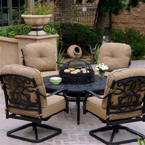 Darlee Santa Monica 5 Piece Cast Aluminum Patio Fire Pit Conversation ...