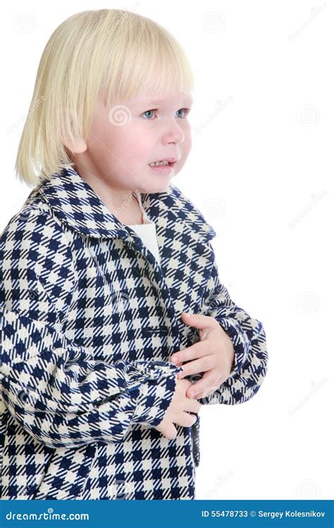La Fille Blonde Très Petite était Très Bouleversée Plan Rapproché Image stock Image du joie