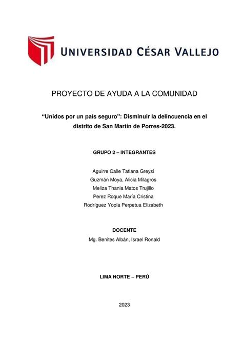 Grupo 2 Proyecto DE Ayuda A LA Comunidad Tutoria PROYECTO DE AYUDA