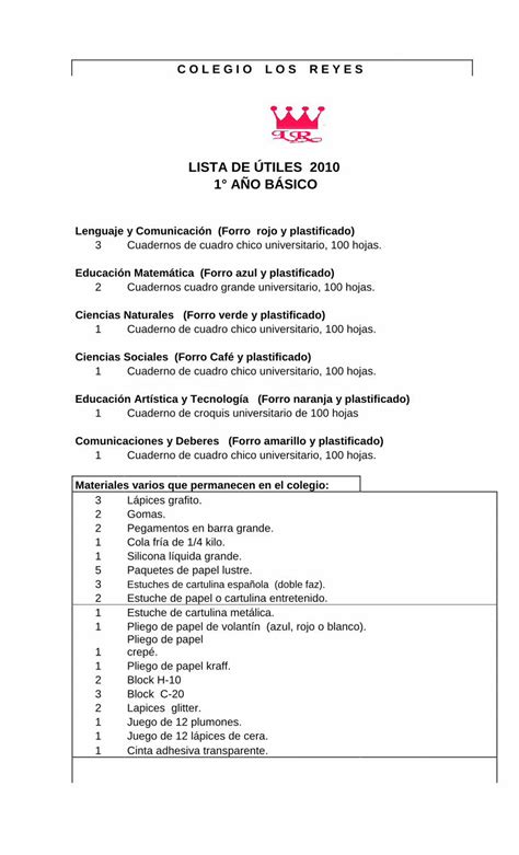 Pdf Lista De Tiles A O B Sico Mini Va Al Colegio