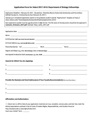 Fillable Online Bio Indiana Application Form For Select 2017 18 IU