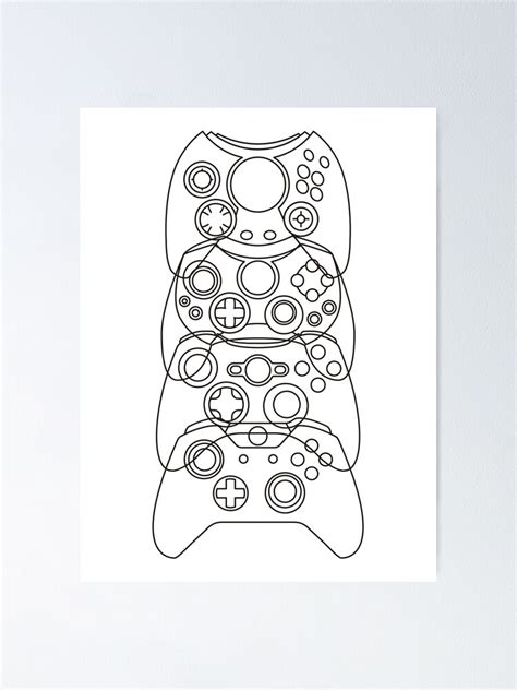 Xbox Controller Evolution Black Lines Poster For Sale By