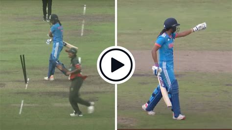 Watch Harmanpreet Kaur Smashes Stumps With Bat Remonstrates With