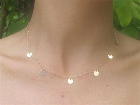 Dainty Gold Disc Necklace Small Gold Coin Necklace Gold Gold