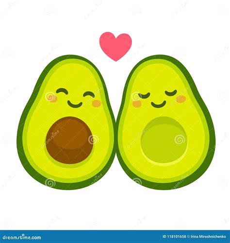 Cute Avocado Couple In Love Stock Vector Illustration Of Fruit Face