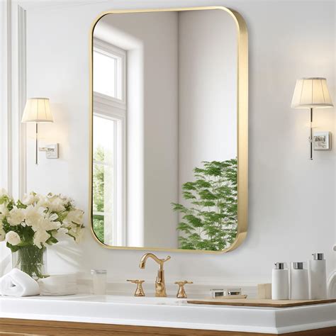 Amazon CLBA Gold Bathroom Mirror 16x24 Inch Brushed Gold Mirror