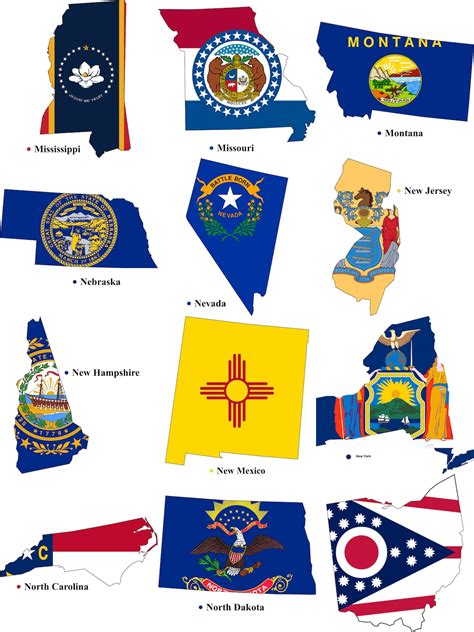 U S States Map Outlines With Flags All Usa 50 States Flags