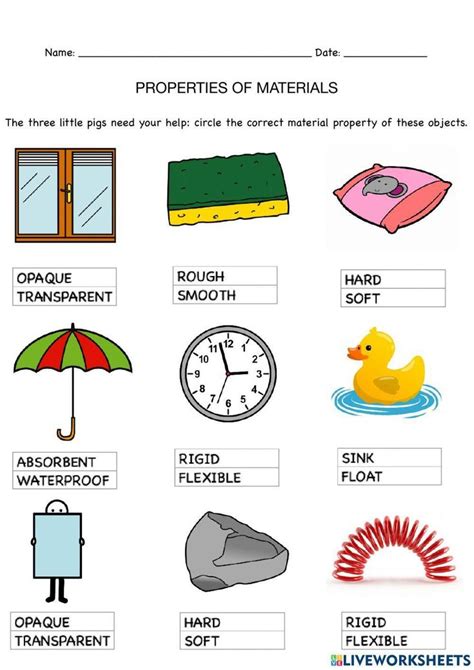 Materials And Their Properties Activity 1st Grade Worksheets Science