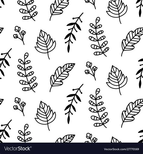 Autumn Leaves Doodle Sketch Seamless Pattern Vector Image